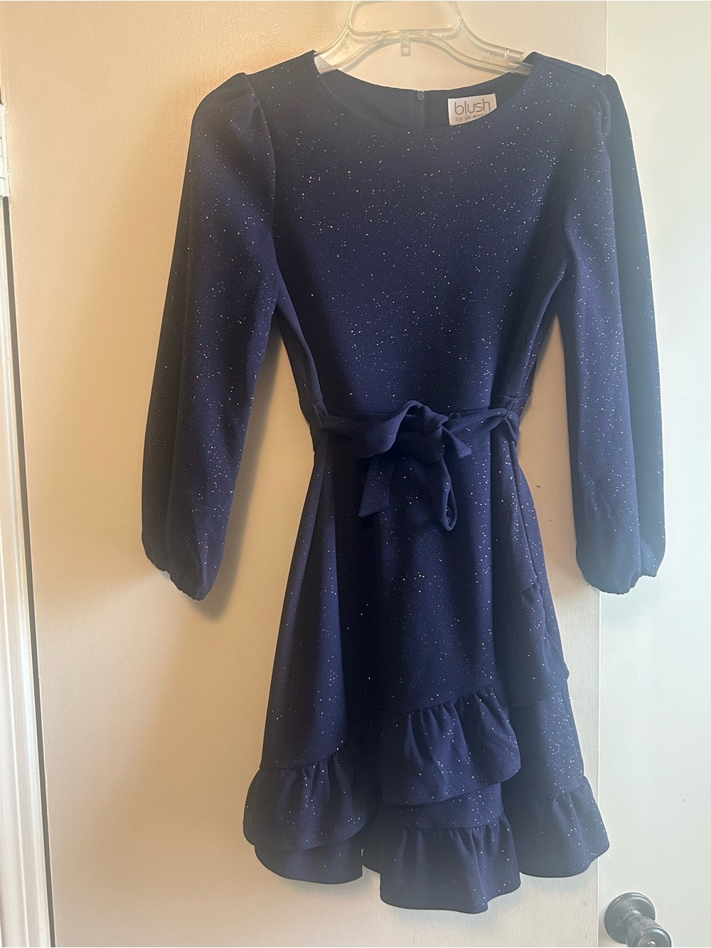 Blush Navy Sparkle Ruffle Hem Party Dress